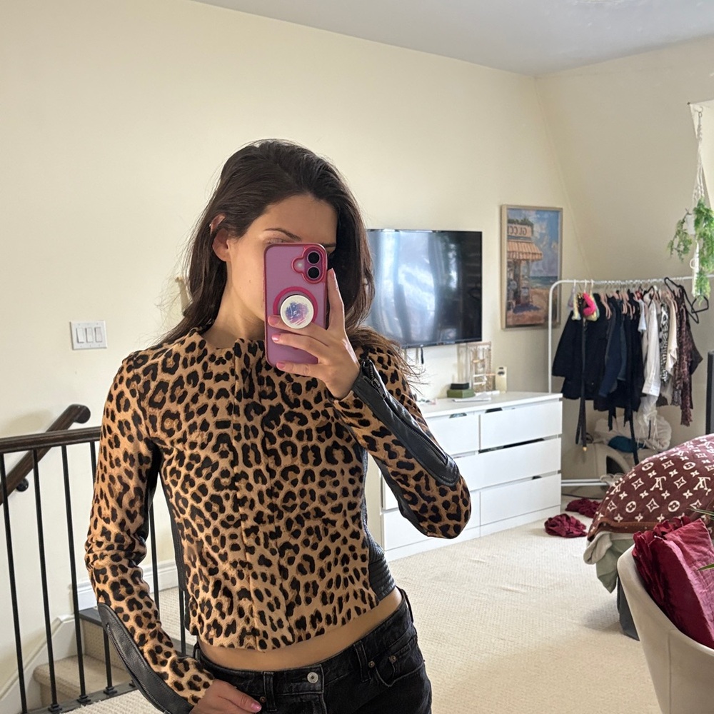 A.L.C | Calf Skin Leopard Leather Jacket | Size S